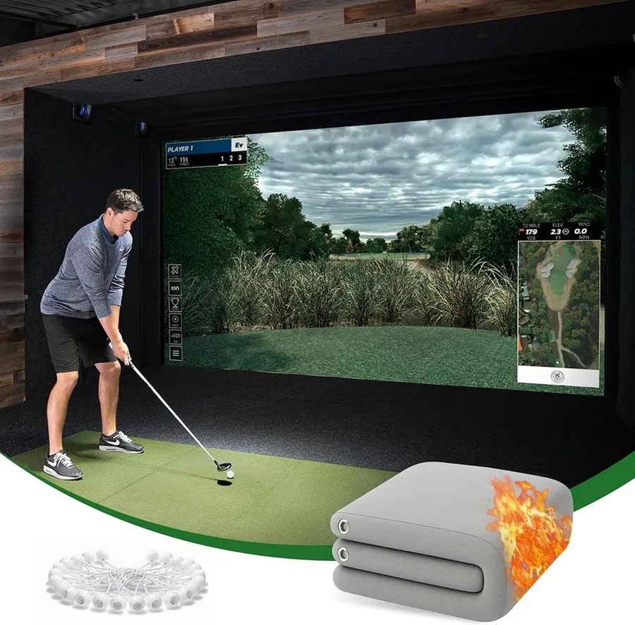 Gray fireproof 3D air mesh golf simulator impact screen