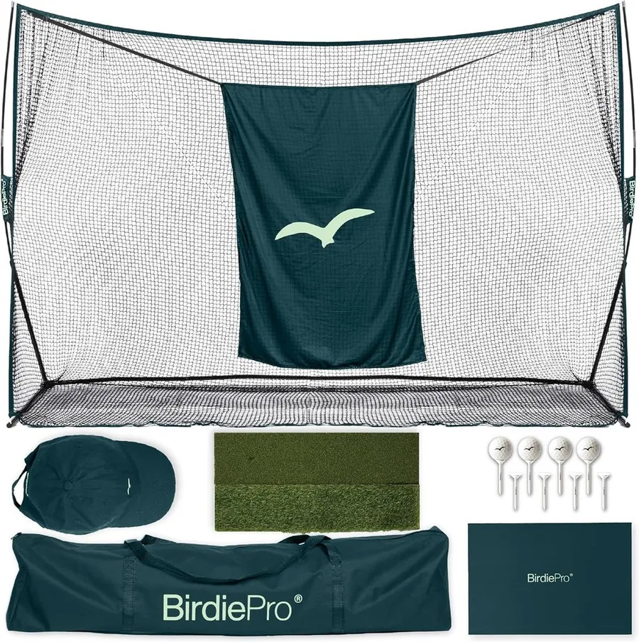 BirdiePro American Pro 10 by 7 foot golf practice net with echo target and mat
