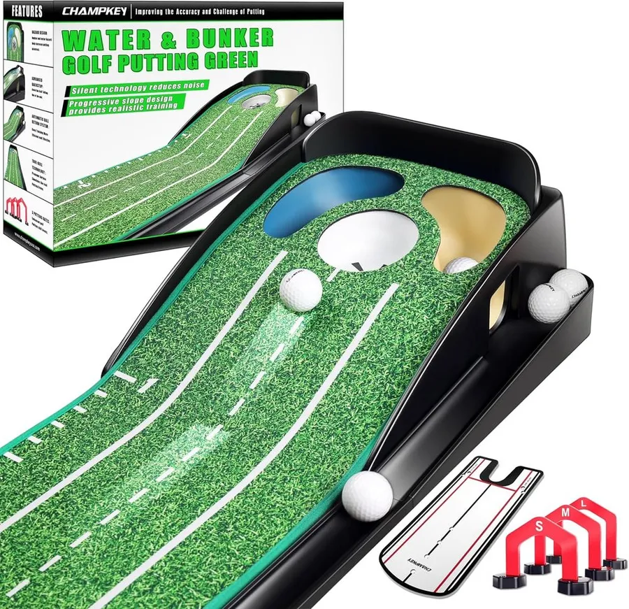 CHAMPKEY Hazard putting green with putting gates, alignment mirror and slope tech