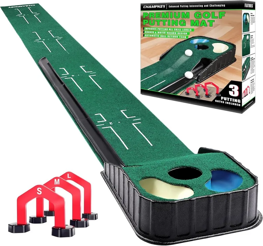 CHAMPKEY indoor putting green mat with printed alignment guides