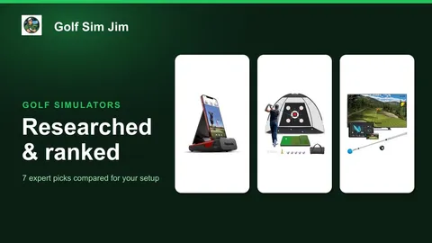 A budget home golf simulator with a launch monitor, hitting mat and impact screen in a garage