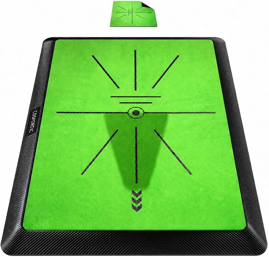 COSPORTIC compact golf hitting mat with swing path feedback surface