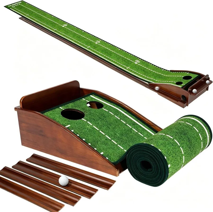 Dachenus indoor and outdoor putting mat with automatic ball return