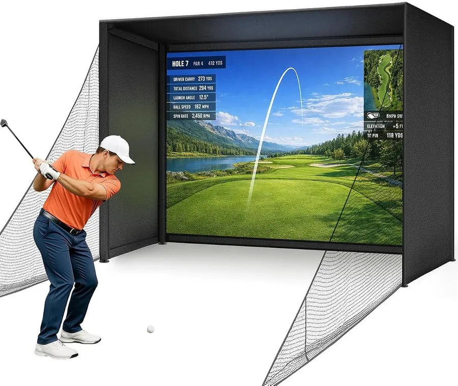 Diandian 10 by 8 foot golf simulator enclosure kit with dual-layer impact screen and foam padding