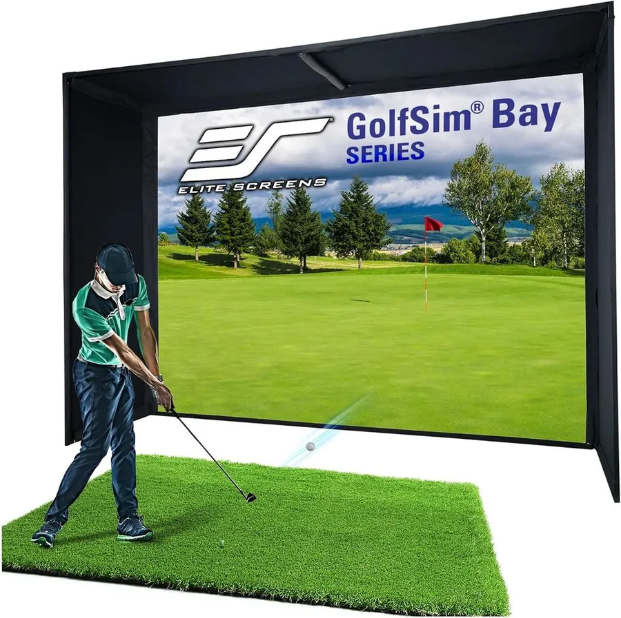 Elite Screens GolfSim Bay enclosed golf simulator impact screen for a full-size bay