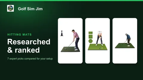 A row of pro-grade golf hitting mats laid out in a home simulator bay