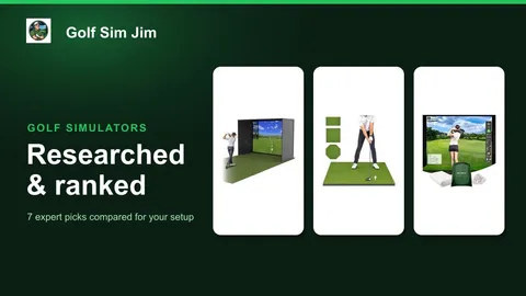 A Garmin R10 launch monitor in front of an indoor golf simulator enclosure, mat and impact screen