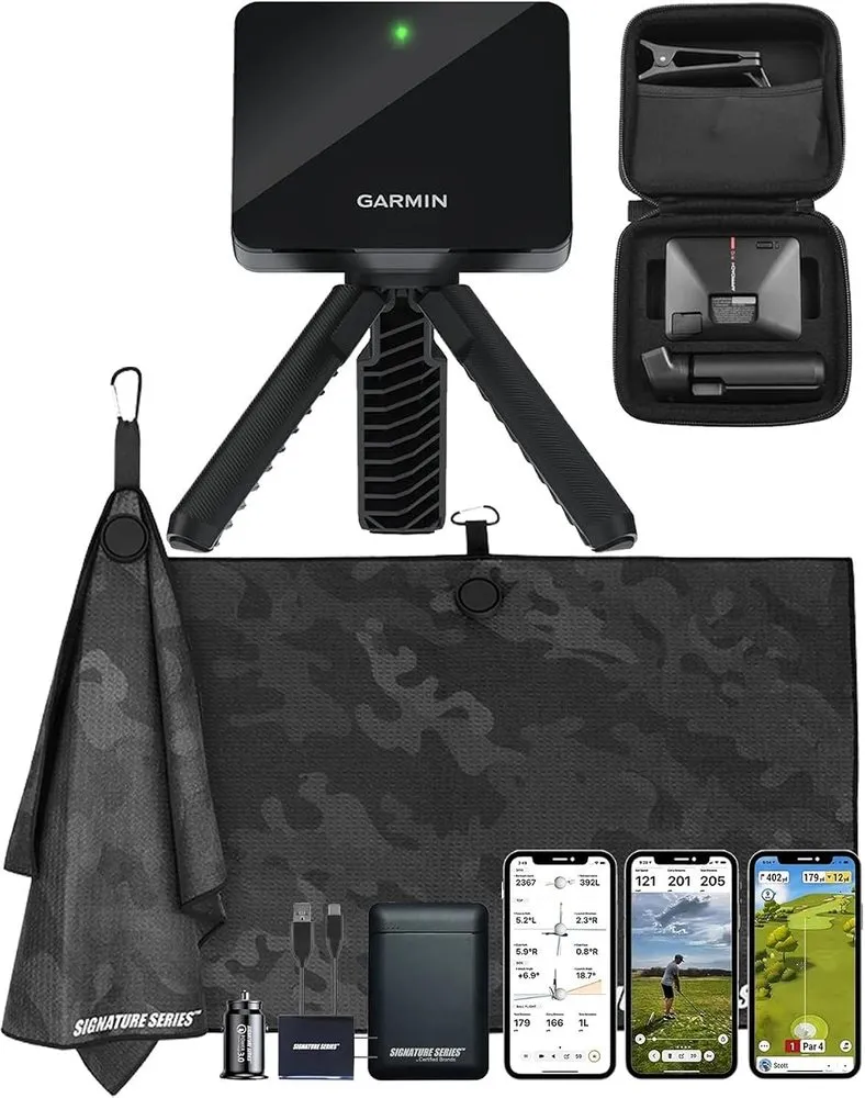Garmin Approach R10 packaged with a charger and accessory kit