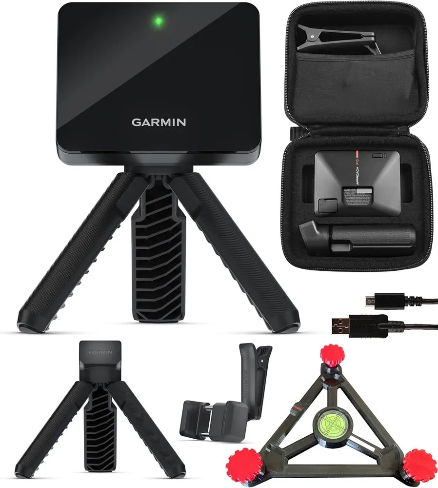 Garmin Approach R10 with a PlayBetter alignment stand for indoor simulator use