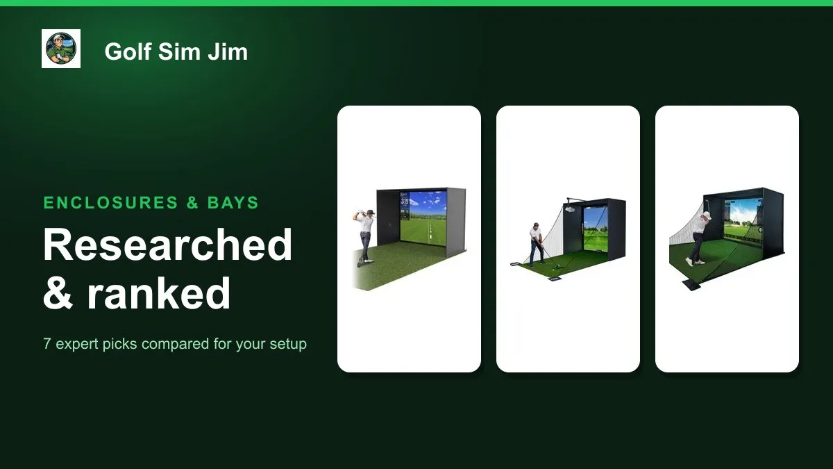 A backyard shed converted into a golf simulator bay with an impact screen and hitting mat
