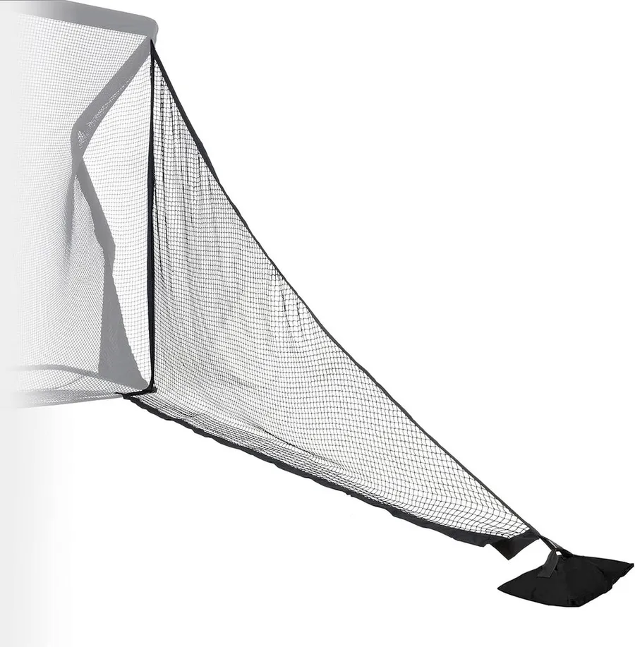 GoSports Elite shank net side barrier attached to a simulator enclosure frame