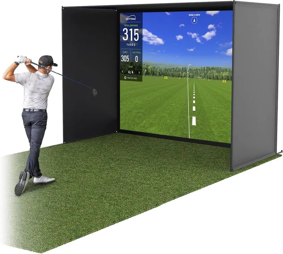 GoSports golf simulator enclosure with frame and HD impact screen