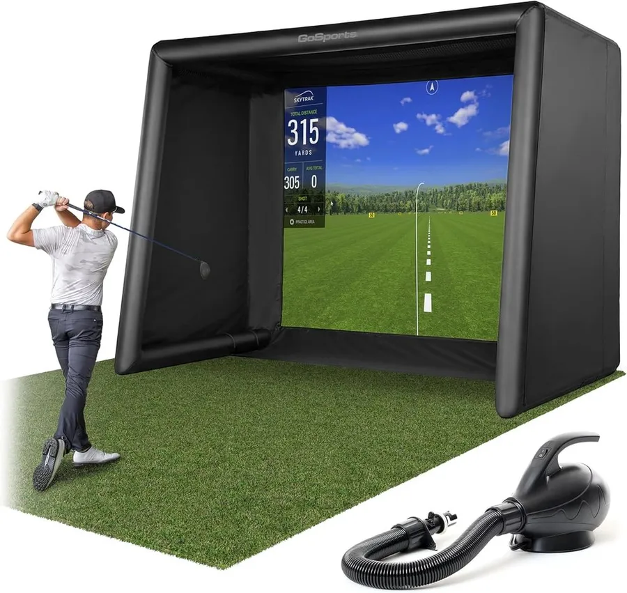 GoSports commercial grade inflatable golf simulator enclosure with impact screen