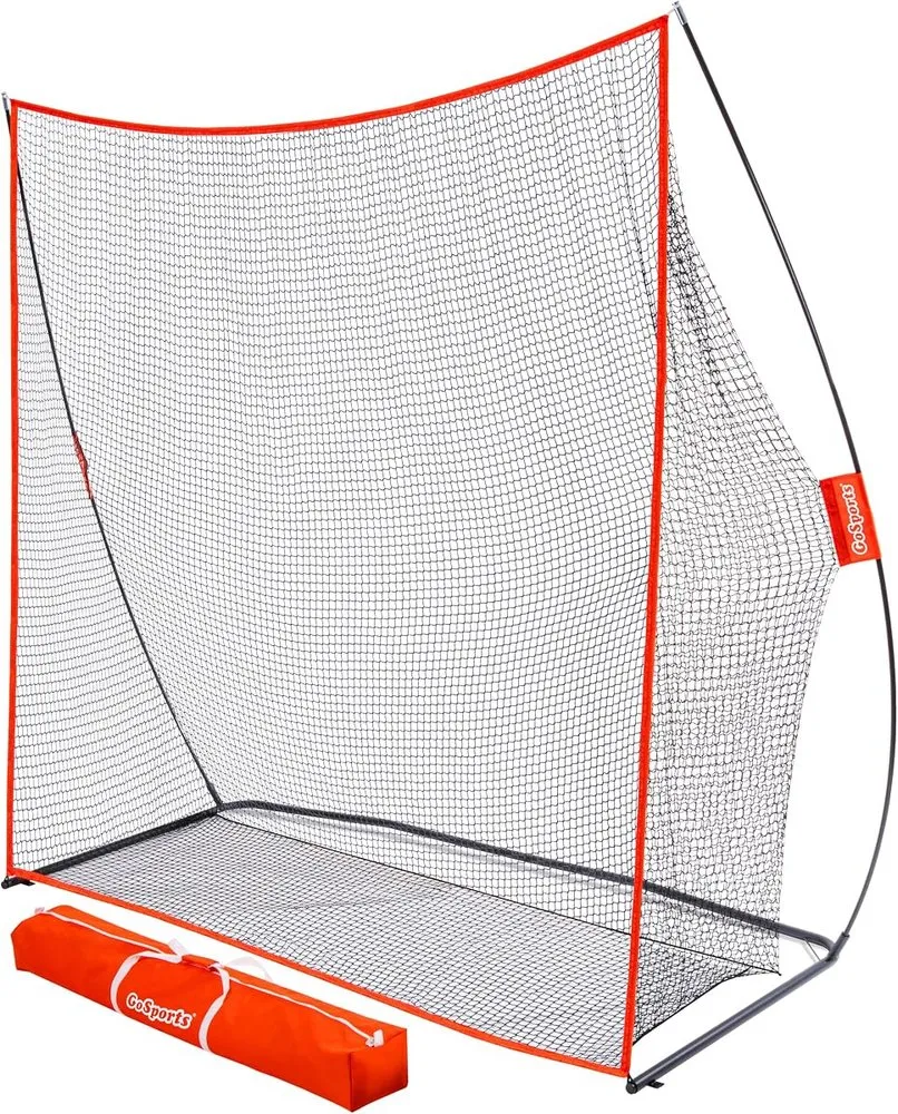GoSports 10 by 7 foot golf practice hitting net set up outdoors