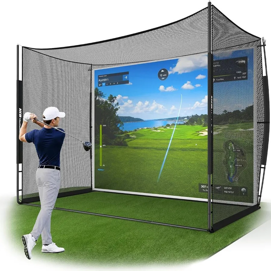 Haokelball 10 by 8 foot heavy duty golf practice net with side barriers and ball return