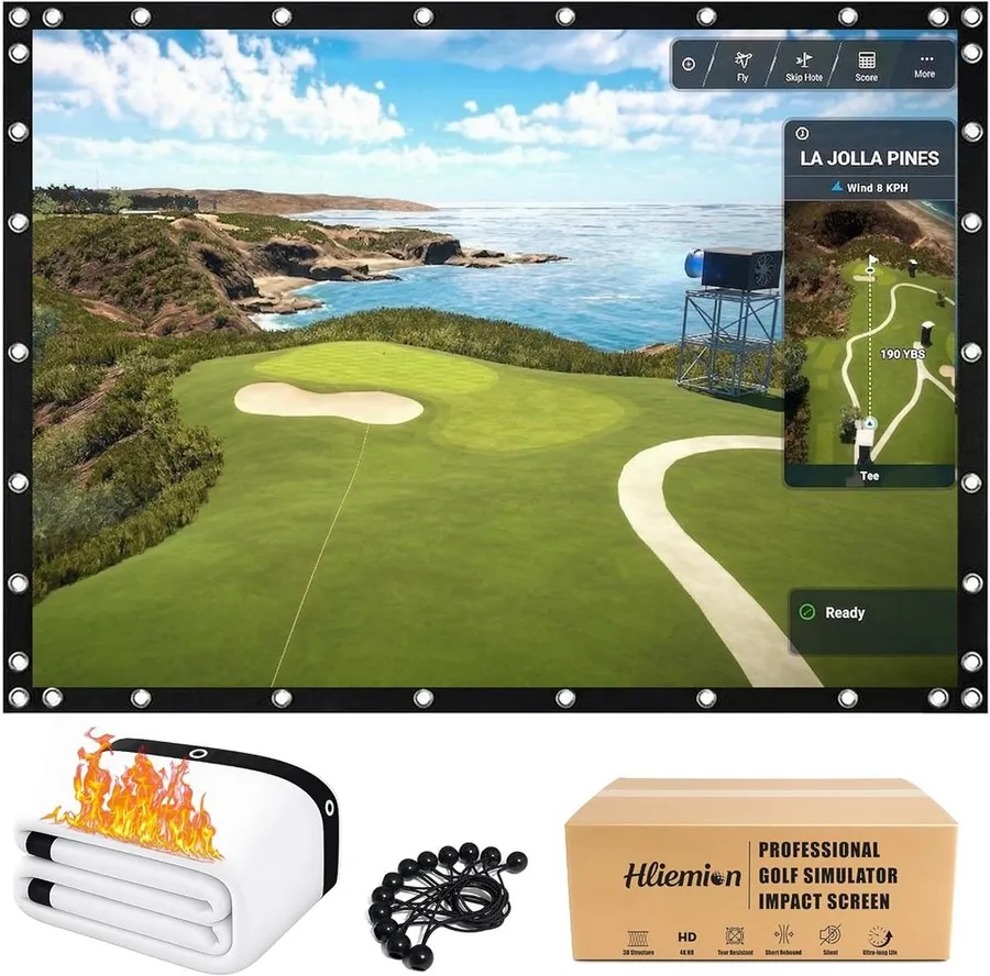 Hliemoin fireproof 3D air mesh golf simulator projector hitting screen