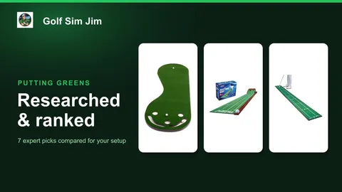 Several indoor putting greens and mats laid out across a living room floor with a golf ball near a cup