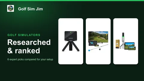 A home golf simulator setup with a launch monitor, hitting mat and projected impact screen