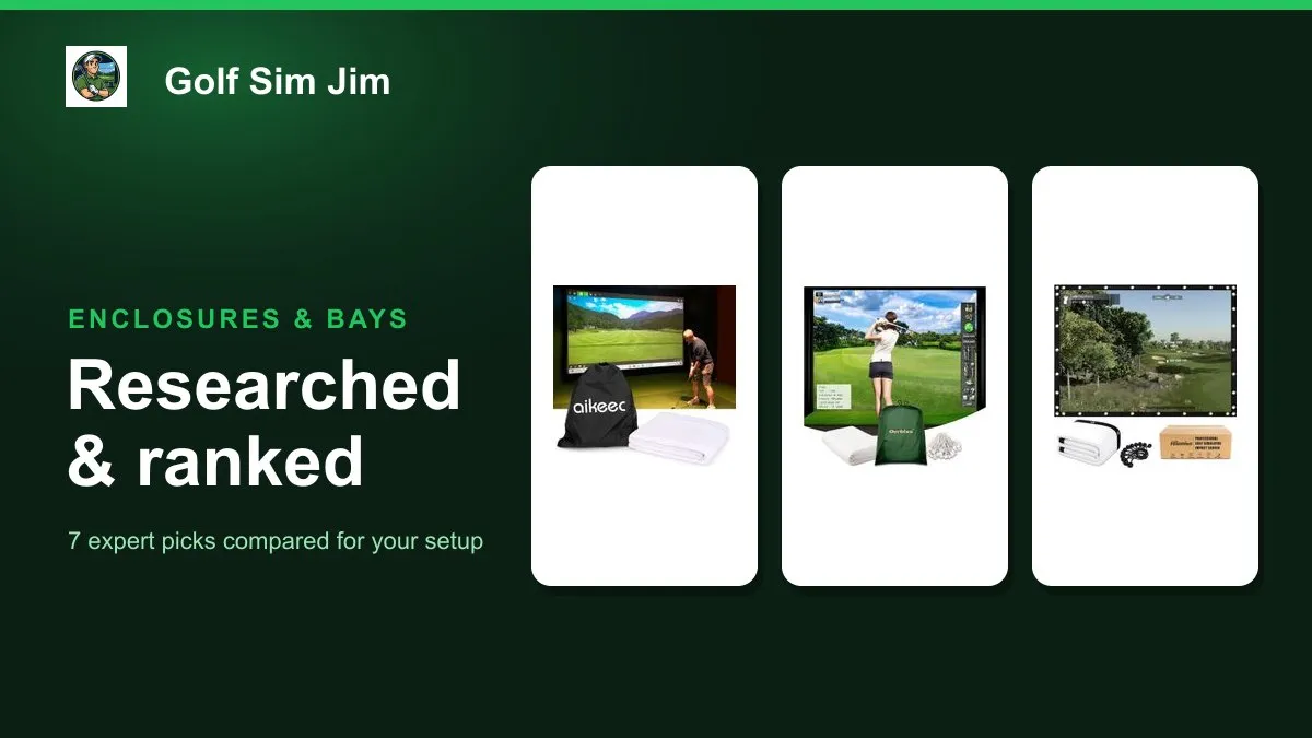 Golf simulator impact screen with a projected course image in a home garage bay