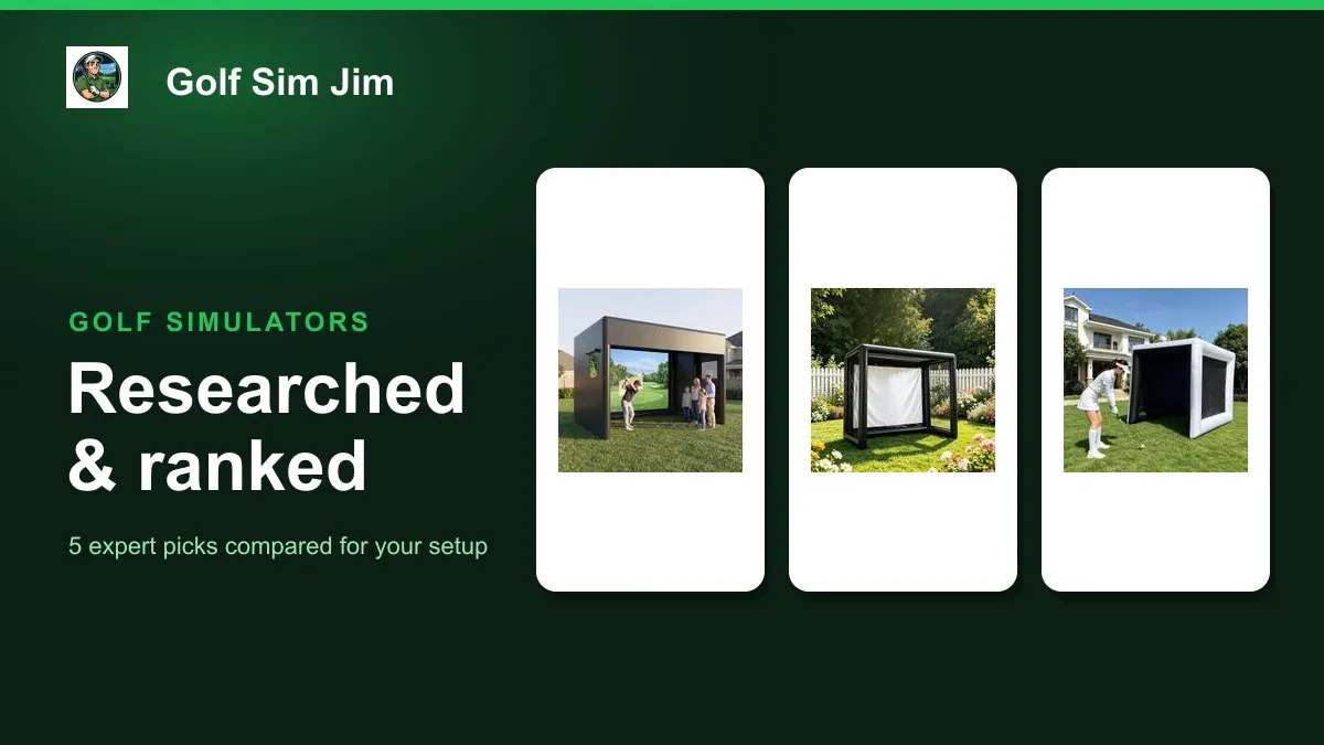 Inflatable golf simulator enclosure set up in a garage with a projection screen and hitting mat