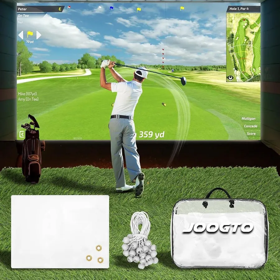 Joogto 4mm HD golf simulator impact screen with reinforced grommets and included storage bag