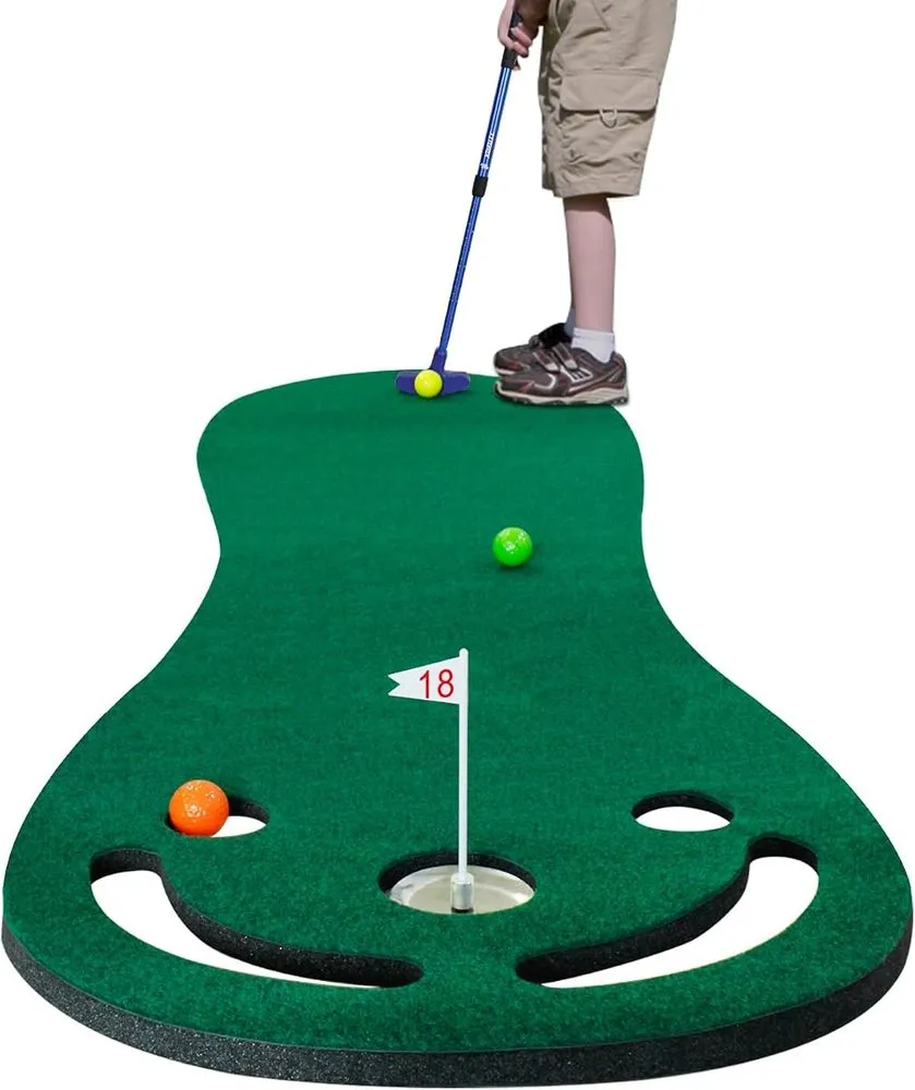 KOFULL putting green set with mat, adjustable putter, three balls, cup and flags