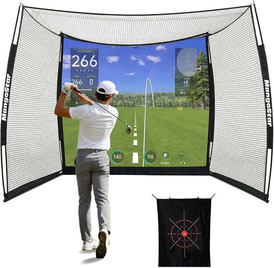 MangoStar golf simulator net with high-density impact screen and target cloth