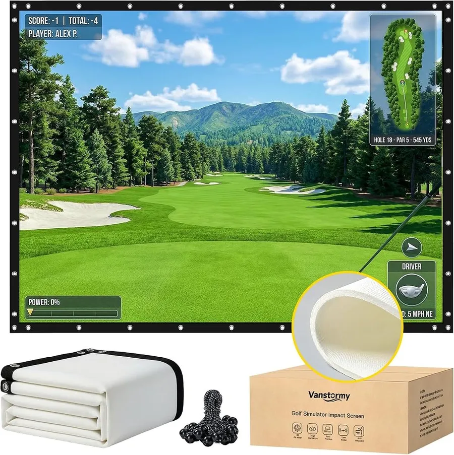Heavy duty 3-layer HD golf simulator impact screen offered in many sizes