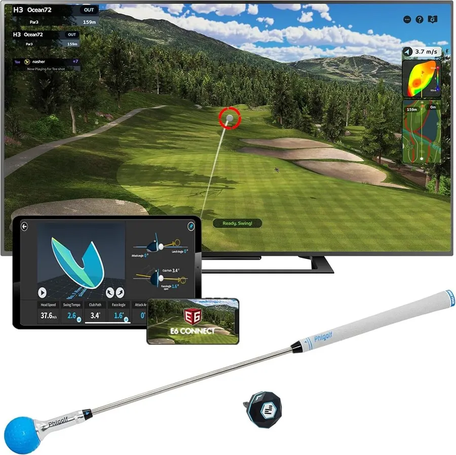 PHIGOLF motion sensor swing stick and mobile app on a phone