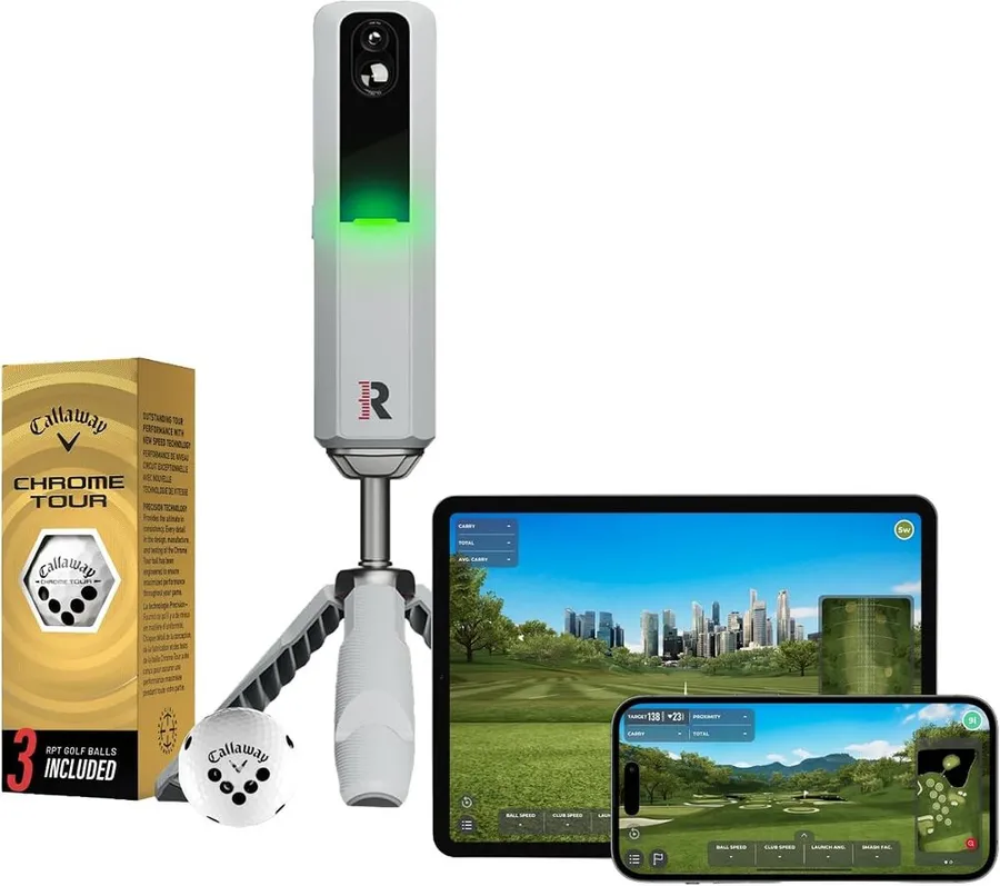 Rapsodo MLM2PRO dual camera launch monitor with three tour balls