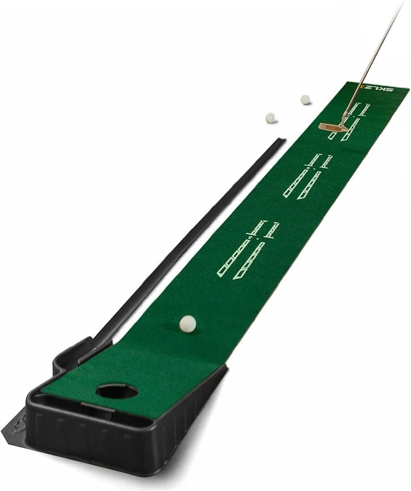 SKLZ Accelerator Pro putting mat with sloped ramp and automatic ball return
