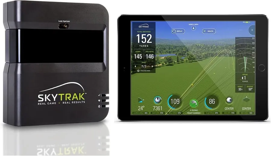 SkyTrak launch monitor in its metal protective case
