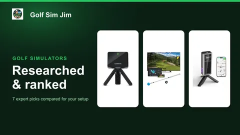 Seven top rated golf simulators from portable radar units to a full studio enclosure arranged behind a golf ball on a mat