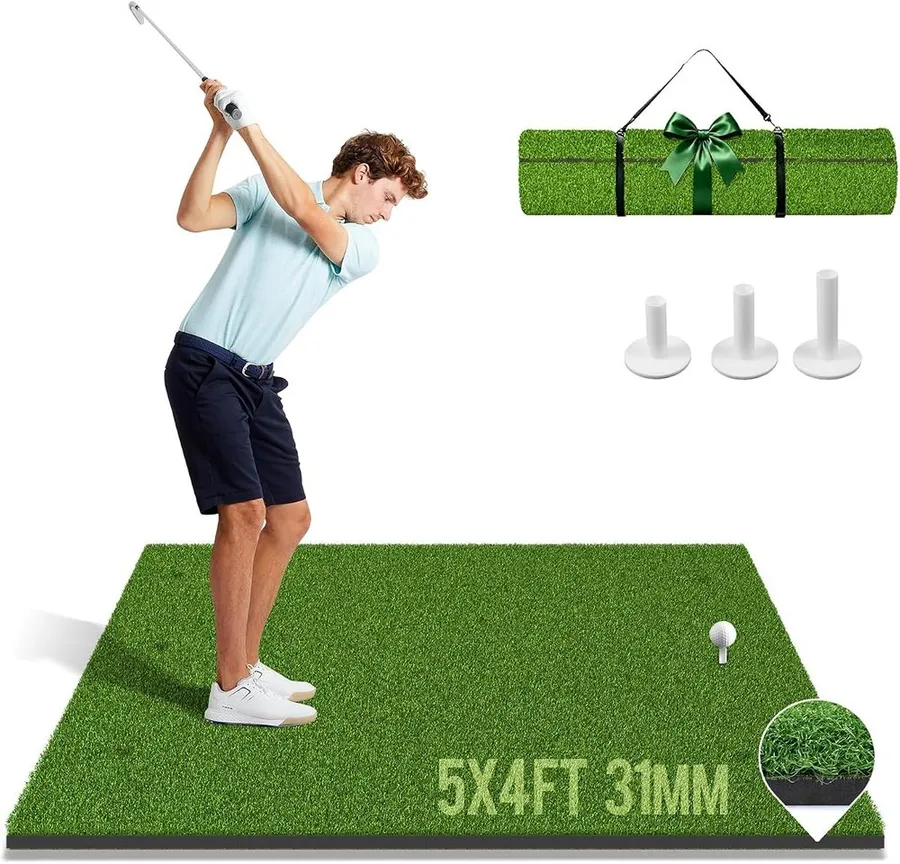 URUQ elite golf hitting mat with thick artificial turf and EVA base