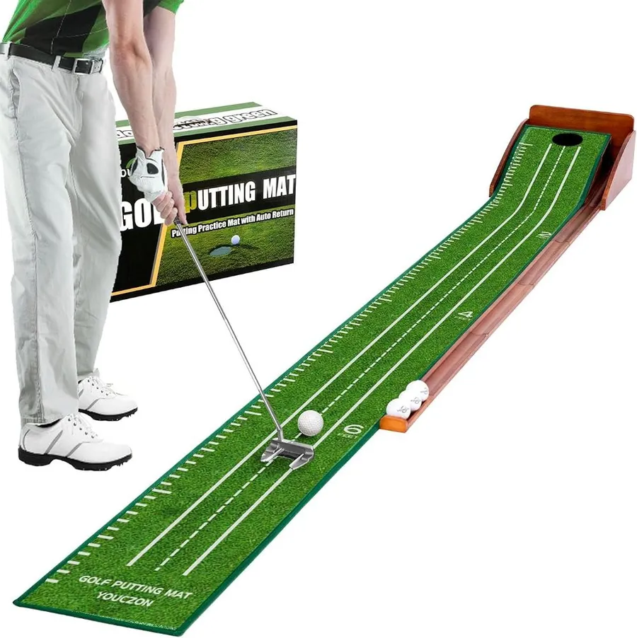 YOUCZON indoor putting green with crystal velvet surface and automatic ball return