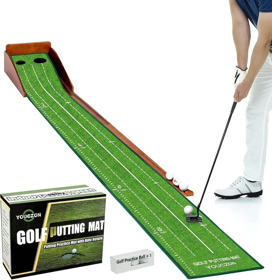 YOUCZON crystal velvet putting mat with automatic ball return ramp