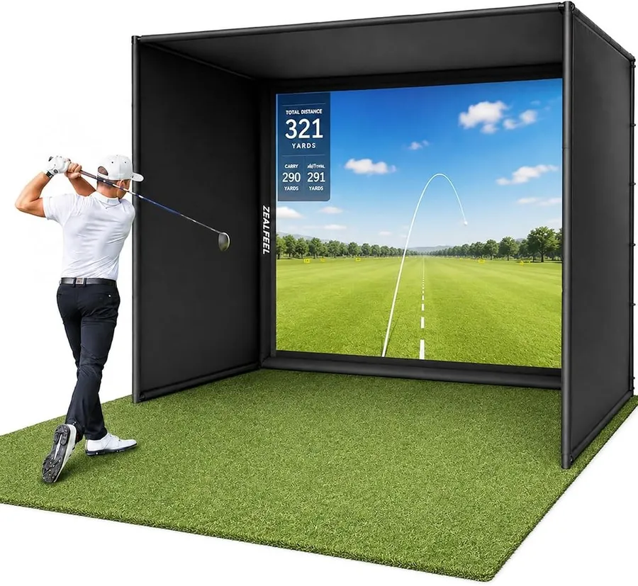 ZEALFEEL 11 by 8 foot golf simulator enclosure with HD impact screen