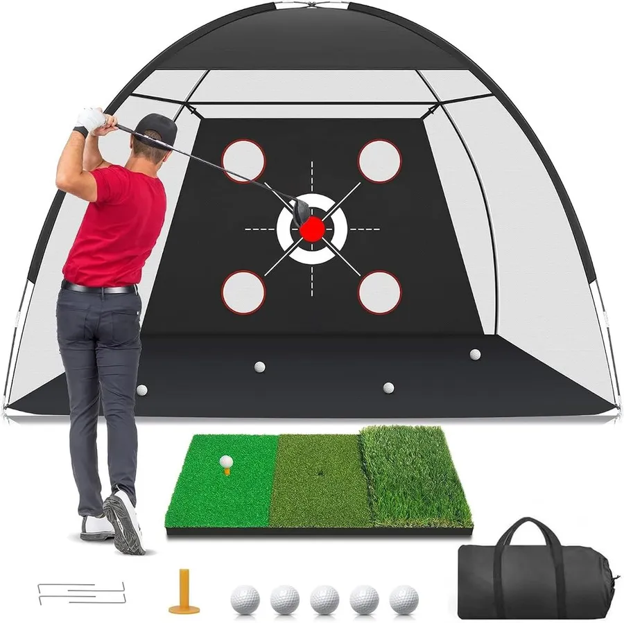Zensouds 10 by 7 foot golf net with hitting mat and target